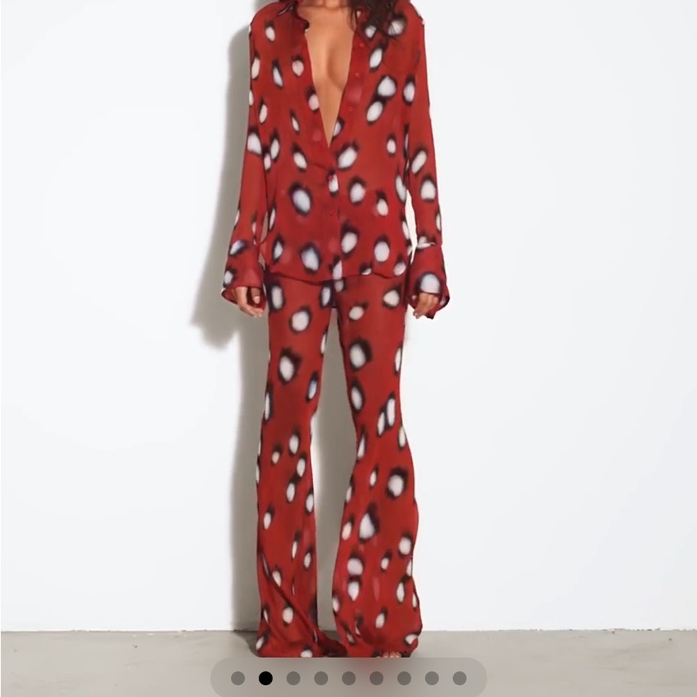 Rat & Boa Red Leopard Spot Satin Pantsuit set (top and bottom) - Picture 2 of 5